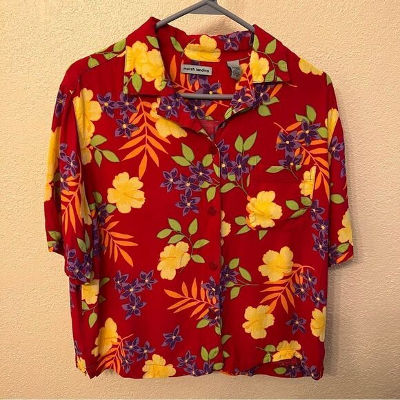 Marsh Landing Short Sleeve Floral Shirt Size Medium - Picture 1 of 4